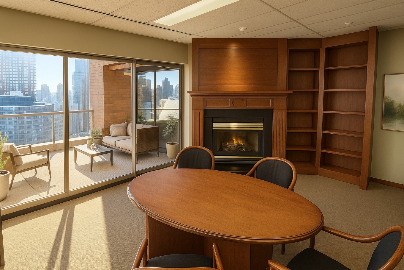 Top floor with four corner roof decks